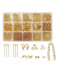 Bộ dụng cụ làm trang sức 15 khe, bao gồm hộp đựng, tấm lót hình hoa, hạt định vị, khóa càng cua, dây nối dài, thích hợp để tự làm vòng tay, vòng cổ, bông tai, đồ thủ công và sửa chữa trang sức. - Bộ dụng cụ làm trang sức - Xem 8