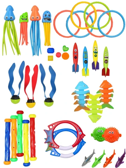 Juguetes de natación y buceo, conjunto de entrenamiento de peces de buceo, set de aros de buceo, juguetes de agua de verano, juguetes de natación y buceo para piscina, juguetes de juegos subacuáticos de verano con peces, palos de buceo, aros, bolsa de almacenamiento de gemas, regalos de fiesta de cumpleaños de natación para niños