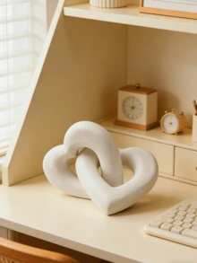 White Heart-Shaped Knot Sculpture, Modern Geometric Interwoven Heart Sculpture, Desktop Decor, Small Round Statue, Home Decor, Bookshelf, Coffee Table, Bookcase Decoration, Gift - Multicolor - View 3