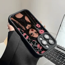 Esta genial funda para móvil con estampado de leopardo y labios de dibujos animados es compatible con Apple  16E/15/14/13/12/11/PRO/PLUS/PROMAX/MINI, S/A/M/NOTE, S/G/EDGE/E, Transition Spark/HANTOM/CAMON/INFINIX, Honor 400/PLAY/X/Y, OPPO Reno/A/F, 14/Redmi/POCO/NOTE y otros modelos. Está hecha de TPU transparente, sencillo, elegante y duradero. Ya sea para San Valentín, Halloween, Navidad, para uso personal o como regalo, es una opción ideal. - Negro - Ver 4