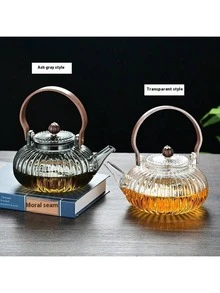Ấm trà thủy tinh hình quả bí ngô kẻ sọc, làm bằng thủy tinh borosilicate, có tay cầm bằng gỗ óc chó và khung xách. Bộ lọc trà thủy tinh dung tích lớn. - Nhiều màu - Xem 4