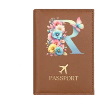 1个A-Z字母护照套，PU皮革旅行护照夹，飞机图案，粉色护照夹，护照夹，护照钱包，信用卡夹，身份证件夹，结婚礼物，蝴蝶首字母，商务旅行、毕业、返校旅行配件 - 棕色 - 查看 13