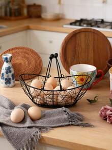 2/1pc Black Iron Wire Storage Basket, With Sturdy Handle - Featuring Modern Geometric Mesh Design, Suitable For Organizing Home, Garden And Outdoor Items. Durable Multi-Purpose Open Container, Shelf Basket, Egg Holder, And General Storage Basket - Multicolor - View 7