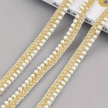 36 pulgadas de elegante cinta de satén lujosa bordada con encaje de perlas doradas, densamente decorada con perlas, adecuada para manualidades de costura y decoración del hogar, accesorio de tela versátil y fácil de usar - Multicolor - Ver 10