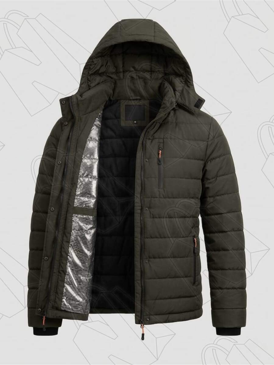 Men's Thermal Nylon Lined Bobojaco Jacket With Removable Hood - 墨綠色 - 查看 1