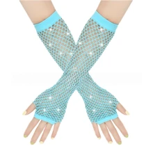 2只装女士80年代霓虹街头派对朋克水钻渔网露指手套，万圣节派对嘉年华母亲节礼物 - 彩色 - 查看 5