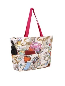 大号沙滩手提包，多功能拉链收纳袋，可折叠实用大号手提包，轻便多口袋，适合夏季、度假和日常使用，旅行必备，是送给女性、母亲、教师、朋友、学生、返校季的理想礼物，容量大，时尚简约设计，休闲风格，印花购物袋 - 彩色 - 查看 7