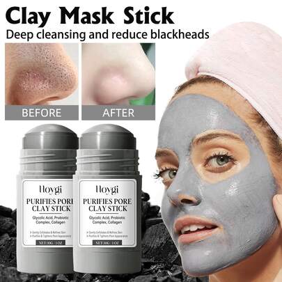 Hoygi Clay Mask Stick, Deep Pore Cleansing, Exfoliator Blackhead Remover Pore Cleanser Gentle Exfoliation Skin Brightening, Hydrating & Moisturizing Face Mud Mask For All Skin Types, Men & Women (Gray)