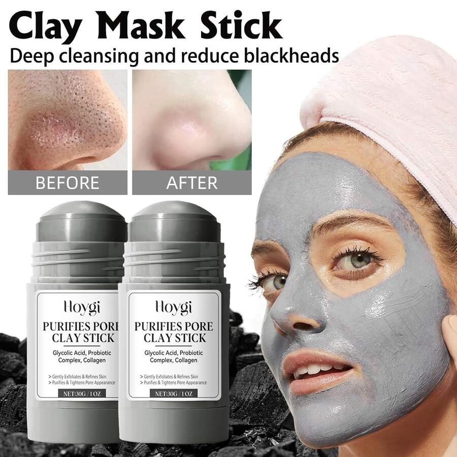 Hoygi Clay Mask Stick, Deep Pore Cleansing, Exfoliator Blackhead Remover Pore Cleanser Gentle Exfoliation Skin Brightening, Hydrating & Moisturizing Face Mud Mask For All Skin Types, Men & Women (Gray) - Collagen - Xem 1