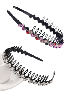 2pcs White & Colorful Crystal Rhinestone Decorated Hair Band Headpiece Hair Band Hair Hoop Hairband - White+Color - View 3