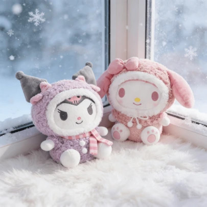 Miniso 8inch Snowflake Elf Series Sanrio Kuromi Melody Plush Doll Cartoon Cute Stuffed Toys Plushier Soft Pillow Home Decoration Christmas Birthday Gift