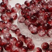 49/100pcs Burgundy Snowflake Crackle Glass Beads, 8mm - Perfect For DIY Jewelry Making, Bracelets, And Necklaces - Burgundy Snowflake Cracked Glass Beads - View 2