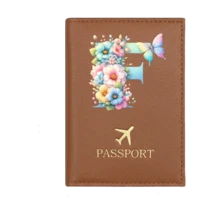 1个A-Z字母护照套，PU皮革旅行护照夹，飞机图案，粉色护照夹，护照夹，护照钱包，信用卡夹，身份证件夹，结婚礼物，蝴蝶首字母，商务旅行、毕业、返校旅行配件 - 棕色 - 查看 23