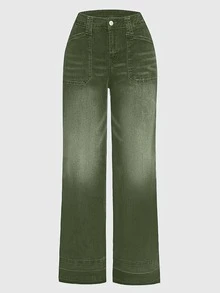 New Women's High-Quality Fashion Casual Loose Fit Denim Wide Leg Pants, Comfortable Everyday Wear Spring - Green - View 6