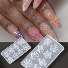 1PC/2pcs Flower Charms Silicone Nail Molds 3D Gel Nail Art Mold For DIY Nails Charms Flower Silicone Mold Lilies Cherry Blossoms Nail Stencils Floral Decor Molds Nails Design Flowers Manicure Carved Mould - Clear - View 7