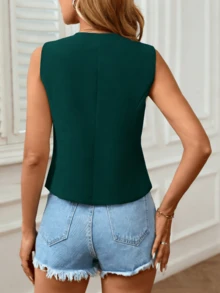 Women's Elegant Commuter Casual Single-Breasted Vest Vacation Summer - Dark Green - View 2