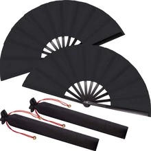 1 Leque Grande para Dança em Linha, Leque Chinês Dobrável Grande para Homens e Mulheres, Ideal para Festivais, Tai Chi, Kung Fu, Artes Marciais e Presentes (Preto) - Preto - Ver 4