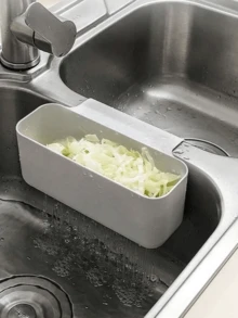 1个/厨房水槽悬挂式收纳篮，带排水孔 - 耐用塑料海绵餐具收纳架，适用于水槽边缘，无需钻孔 - 1pc - 查看 7
