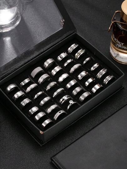 Set de 3/12 anillos de acero inoxidable de moda para hombres en color plata, que incluye elementos de cobre con moneda grabada con chorro de arena, circonita cúbica, adecuado para uso diario, vacaciones, citas, compromiso, regalo de boda, accesorios, talla aleatoria