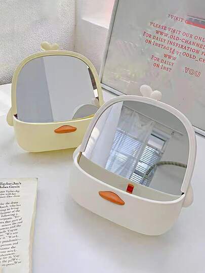 1 pièce Miroir de maquillage en plastique de dessin animé, miroir de coiffeuse de bureau pour dortoir d'étudiant, usage domestique, à accrocher ou à poser, miroir de beauté haute définition