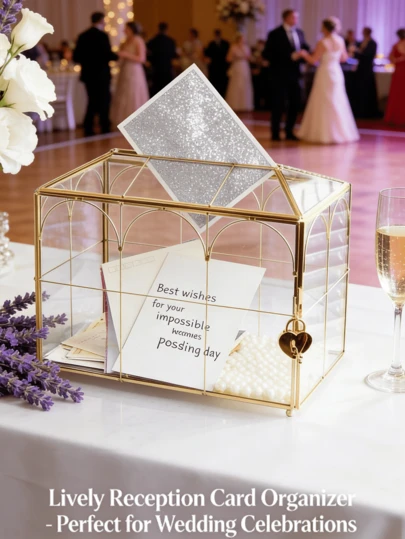 Golden Glass Wedding Card Box With Heart Lock, Glass Gift Boxes, House Shape With Feet Clear Terrarium Planter For Wedding Receptions, Centerpiece Decor, Keepsake, Gift Display Box,  Size10.2 Inches (Approx. 25.9cm)
