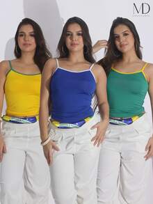 3-Piece Set: Basic Tank Top And Cropped Top In Spandex Fabric - New - 查看 1
