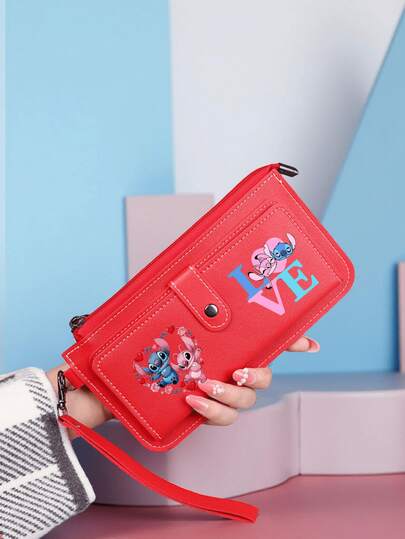 1pc Patchwork Print Long Wallet, Fashionable PU Leather Multi-Card Slots Zipper Coin Pouch With Wrist Strap, Practical Daily Travel Outdoor Shopping Accessory, Ideal Gift Choice