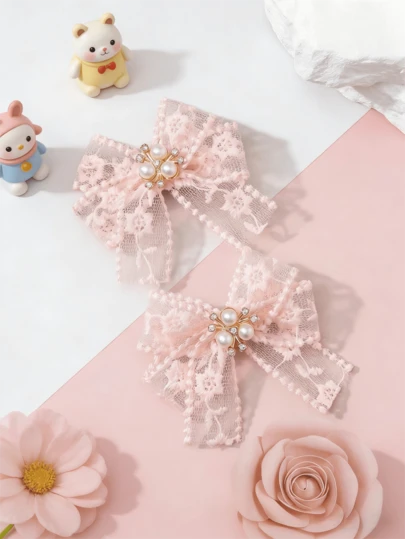 2-delars lyxiga pärlhåraccessoarset, eterisk spetsrosett hårspänne, elegant hårspänne