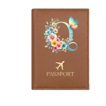 1个A-Z字母护照套，PU皮革旅行护照夹，飞机图案，粉色护照夹，护照夹，护照钱包，信用卡夹，身份证件夹，结婚礼物，蝴蝶首字母，商务旅行、毕业、返校旅行配件 - 棕色 - 查看 19