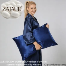 ZAJAUE 2er Pack 100% Seiden-Kissenbezüge für Haar und Haut, beidseitig 19 Momme Grad 6A+ Maulbeerseide Kissenbezüge mit verdecktem Reißverschluss, weich & glatt, kühlend, perfektes Geschenk für Familie oder Freunde (ohne Kern) - marineblau - Übersicht 6