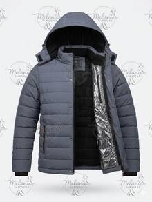 Men's Lined Thermal Jacket/Bobby Jacket, Nylon, With Removable Hood - Grey - View 2