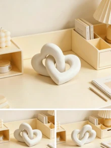 White Heart-Shaped Knot Sculpture, Modern Geometric Interwoven Heart Sculpture, Desktop Decor, Small Round Statue, Home Decor, Bookshelf, Coffee Table, Bookcase Decoration, Gift - Multicolor - View 4
