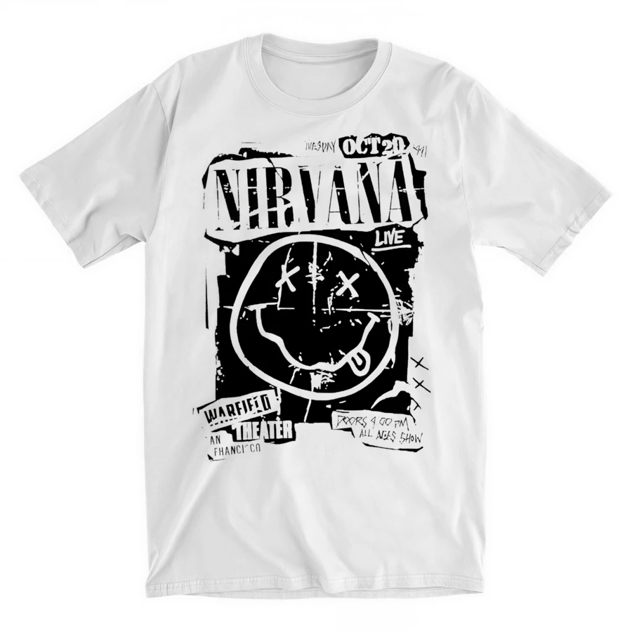100% Cotton Rock Band Print T-Shirt For Men Y2k Hip Hop Style Graphic Tee Unisex Short Sleeve Crew Neck Women's Shirt - trắng - Xem 1
