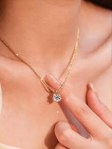 Stainless Steel Shiny Bling Necklace | Shiny Choker Necklace, Eternal Wedding Necklace, Inlaid Synthetic Cubic Zirconia, Suitable For Daily Wear, Banquet, Wedding, Luxury Jewelry Gift, Women Necklace, Mother's Day Gift - Six-prong Pendant Necklace - View 4