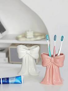 1 chiếc giá đựng bàn chải đánh răng hình nơ dễ thương, kệ đựng đồ trang trí phòng tắm thời trang, hộp đựng dụng cụ chăm sóc răng miệng, cọ trang điểm, văn phòng phẩm, v.v. - Nhiều màu - Xem 3