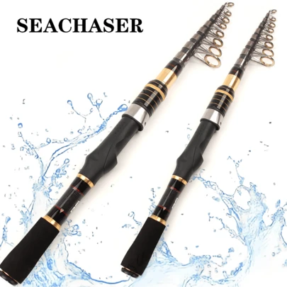 SEACHASER صيد قابل للتلسكوب، قوة M، مصنوع من ألياف الكربون عالية الكثافة، متين، بأطوال متعددة من 1.8 متر إلى 3 أمتار، صيد عام، محمول للسفر