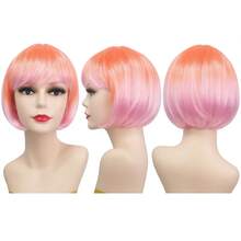 Cyberpunk Bob Wig & Glasses Set - 20+ Neon Colors With Adjustable Fringe | Multi-Tone Synthetic Hair For Cosplay, Rave, Halloween & Daily Bold Fashion (Hot Red/Lime Green/Orange/Light Pink/Plum Purple/Neon Blue/Neon Lilac/Golden Blonde/Black) - 珊瑚橙 - 查看 3