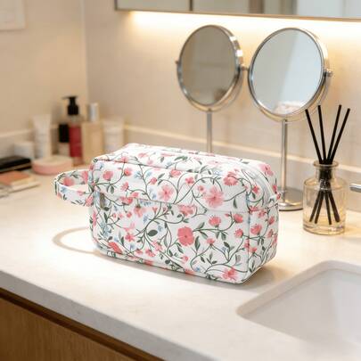 时尚花卉图案大容量洗漱包、化妆品收纳包、手拿包，适合商务旅行和度假，是送给男士/女士的理想节日或生日礼物。