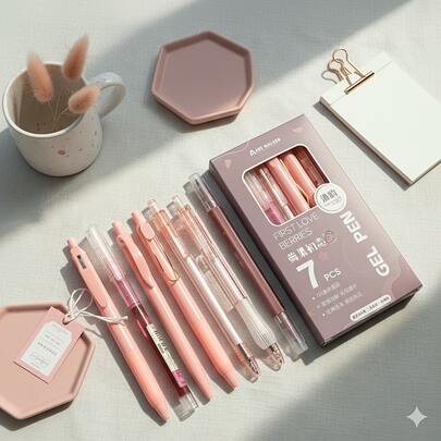 7pcs Same Color Tone High-Quality Retractable Ballpoint Pens, 0.5mm Ink, Quick-Drying, Student/Office Supplies, Gift Set