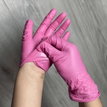 10 Pairs Pink Disposable Non-Slip Nitrile Gloves - Suitable For Waterproof Household Cleaning - 10pcs - View 6