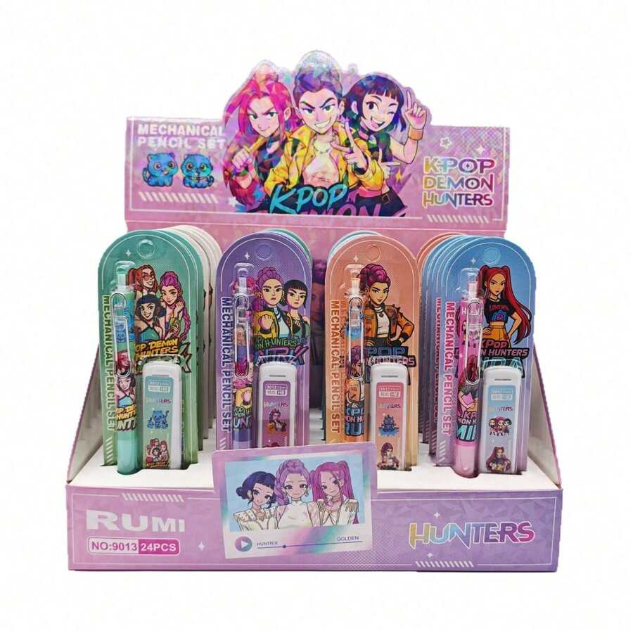 Hasbro 0.5毫米 K-POP 女团自动铅笔套装 24支装，防断细尖可伸缩铅笔，带笔盒和笔芯，考试、记笔记和办公书写的理想之选。 - 彩色 - 查看 1