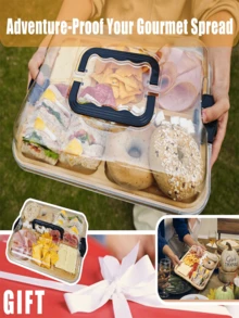 Portable Bamboo Meat Platter With Transparent Lid, Picnic Accessory, Bamboo Tray With Lid, Housewarming Gift, Black Handle, Can Also Be Used As A Cheese Board, Suitable For Couples, Weddings, Engagements, Housewarmings, Gift Exchanges, Bridal Showers. - View 2