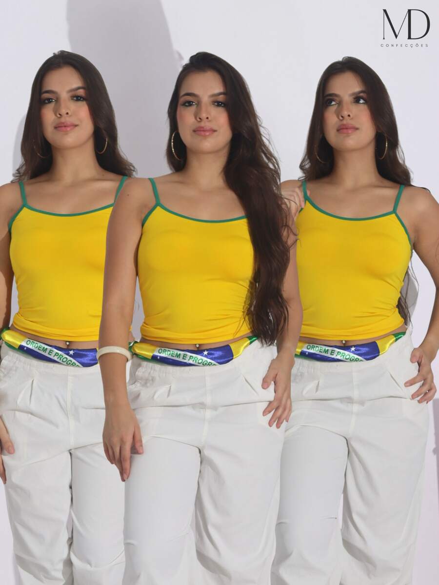 3-Piece Set: Basic Tank Top And Cropped Top In Spandex Fabric - New - 查看 1