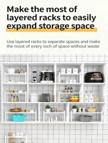 Multi-Tier Iron Storage Rack, Desktop Organizer Shelf, Small Office Desk Bookshelf, Display Rack, Desktop Storage Box, Bedroom Dorm Room Decor, Kitchen Countertop, Vanity Makeup, Desktop Organizer, Stainless Steel Multi-Function Household Spice Rack - White - View 4