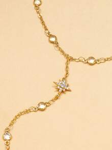 1pc Silver Star Linked Finger Chain Bracelet Ring Set, Summer Elegant Rhinestone Jewelry, Jewelry Women, Summer, Bracelets For Women - 銀色 - 查看 6