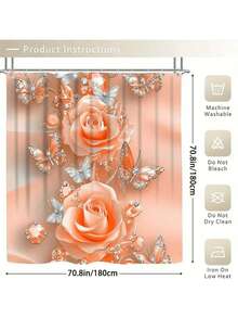 1/4 Pcs Bathroom Decor Set, Polyester, Peach Blossom Luster, Waterproof, Anti-Slip, Machine Washable, Includes 12 Hooks, Bath Mat, U-Shaped Toilet Mat, Toilet Lid Cover, Suitable For Bathroom - Multicolor - View 8