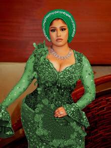 1件装女士纯色多层水钻装饰尼日利亚婚礼头巾，奢华闪亮头巾帽，适合节日、派对、送礼 - A - 查看 6