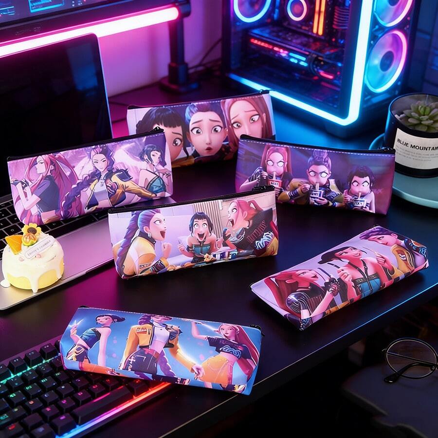 Hasbro 1个新款女童大容量铅笔盒：可爱单层PU材质文具收纳袋 - 彩色 - 查看 1