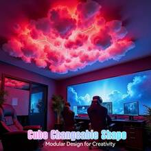DIY LED Cloud Lamp, Colorful Lightning Cloud 3D Night Light, Atmosphere Decorative Lamp, Suitable For Home Decor, Entertainment Room, Wall Decoration - 彩色 - 查看 3