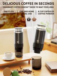 1 pieza Cafetera portátil inalámbrica, máquina de espresso portátil, cafetera para auto, recargable por USB, diseño portátil inalámbrico, compatible con café molido y cápsulas, adecuada para viajes, autocaravana, senderismo, camping, oficina, sin función de calentamiento - Ver 2